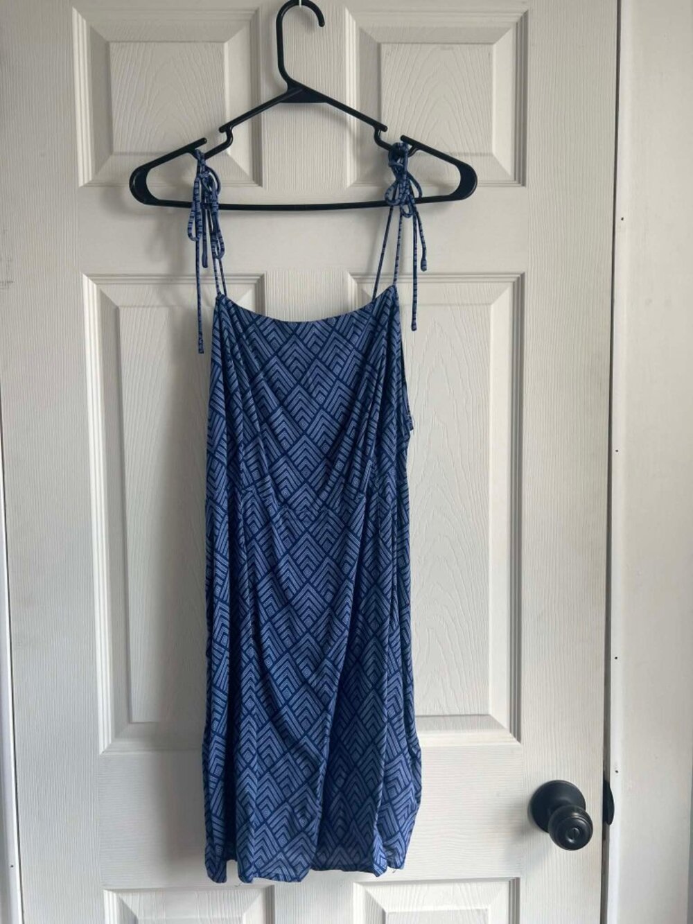 Lulus Blue Geometric Tie Strap Mini Dress Side Zip Adjustable Straps Size L